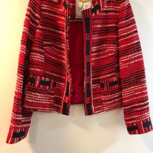 Milly Red and Black Tweed Textured Jacket size 6